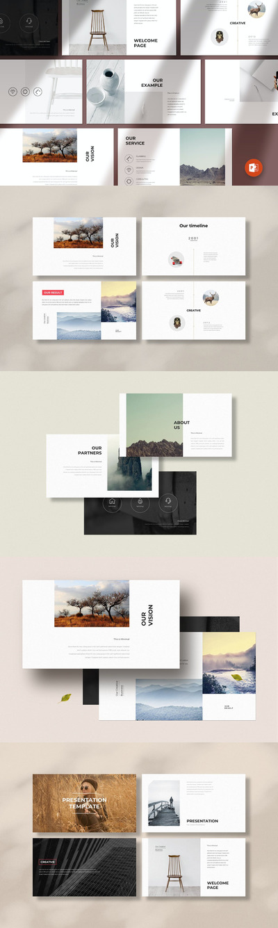 简约作品集幻灯片ppt模板 (PPTX)