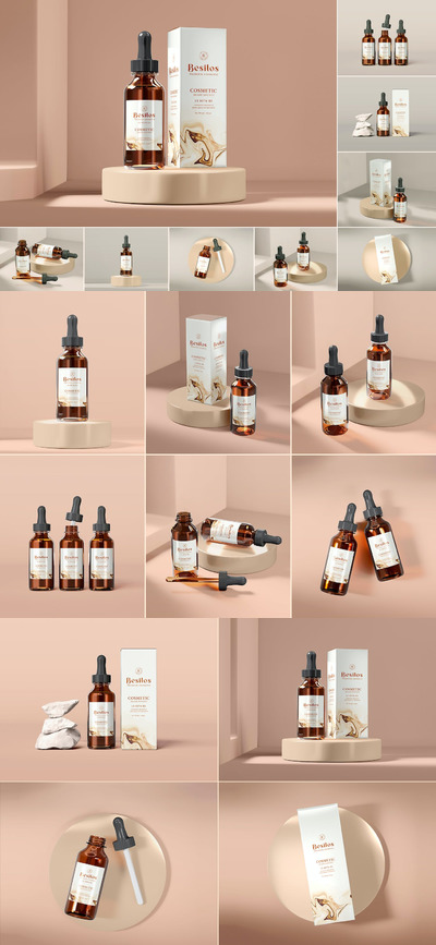 化妆品滴管瓶包装样机套装 (PSD)