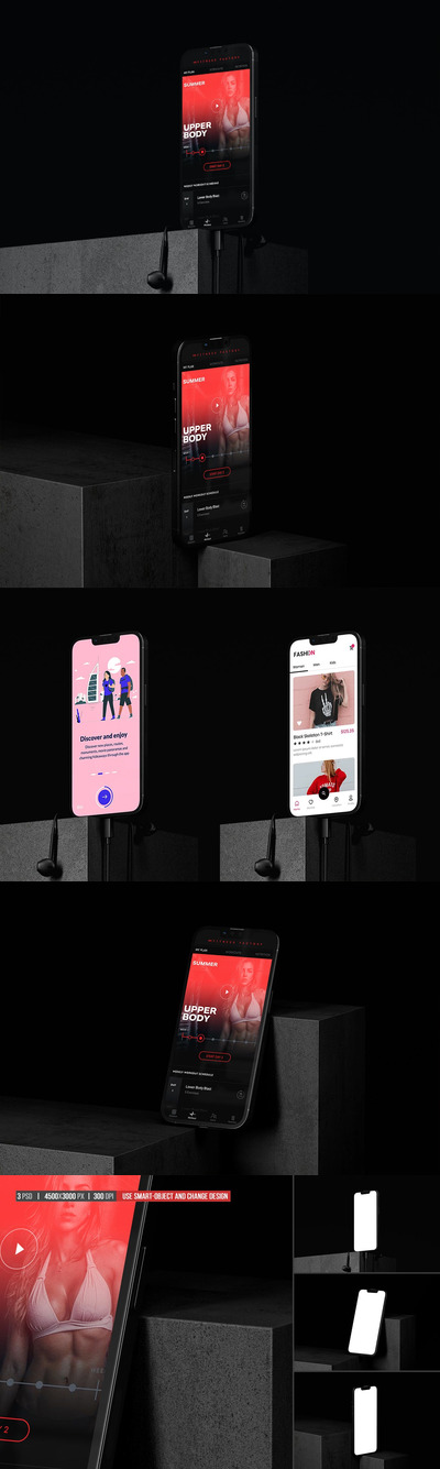 混凝土展示柜智能iPhone手机黑色场景样机 (PSD)