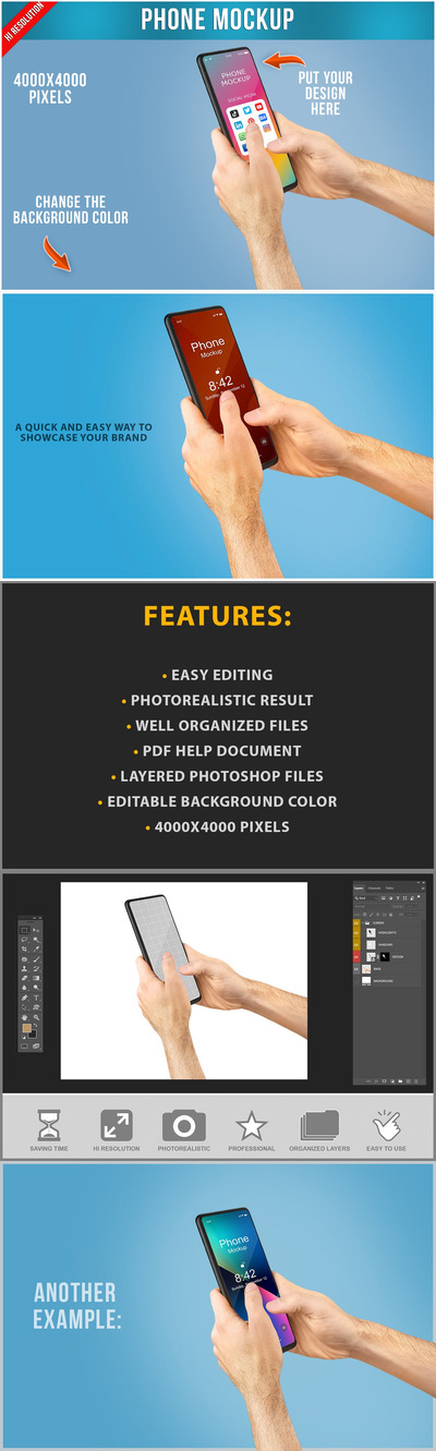 操作使用场景电话手机样机模板 (PSD)