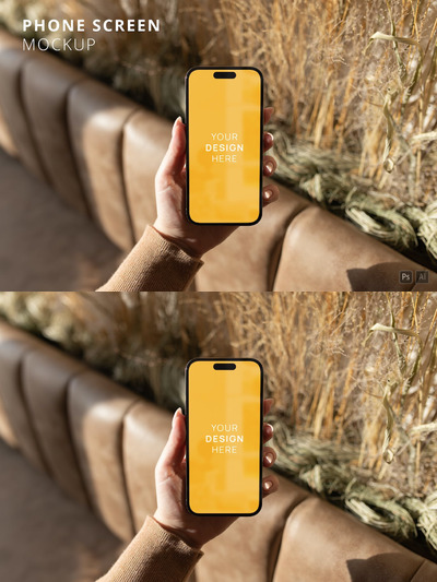 女性手拿iPhone 14 Pro苹果手机样机 (PSD,PDF)