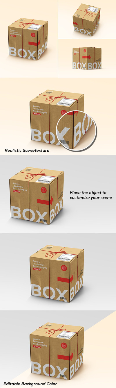 方形邮寄纸板箱包装设计样机 (PSD)