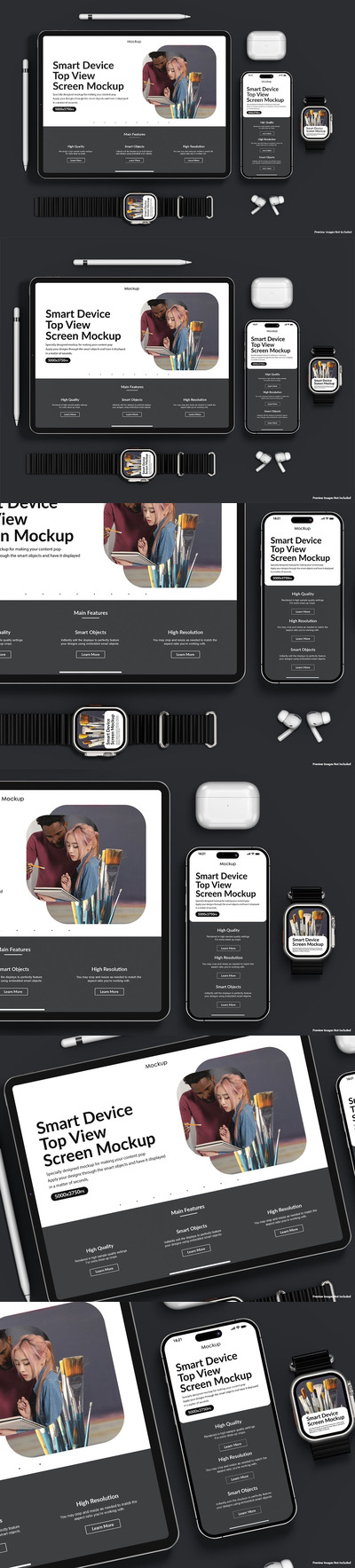 苹果新款智能设备顶视图屏幕样机 (PSD)