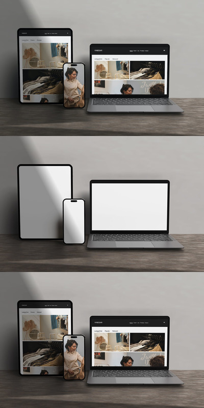 苹果3件套屏幕设备样机模板 (PSD)