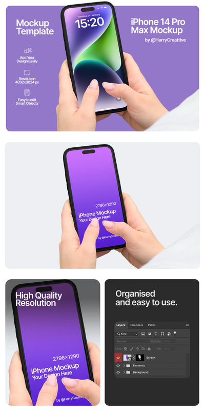 手持 iPhone 手机样机 (PSD)