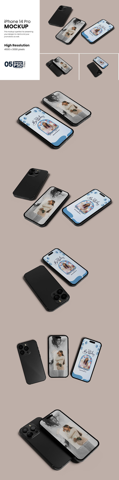 iPhone 14 Pro 组合手机样机 (PSD)