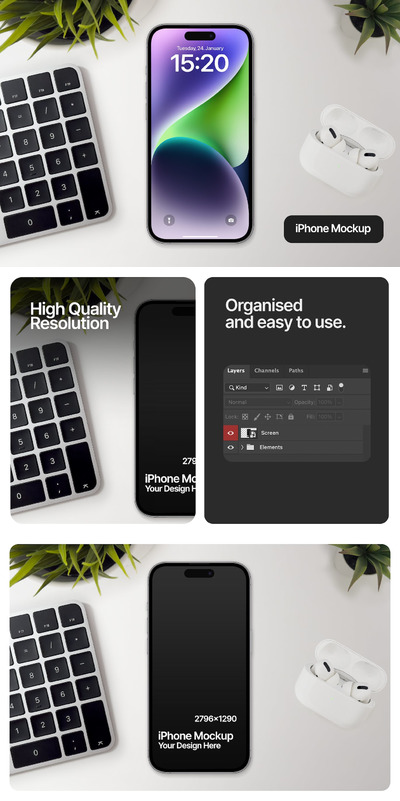 iPhone 桌面手机样机 (PSD)