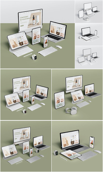 多尺寸响应式UI展示手机电脑设备样机合集 (PSD,JPG)