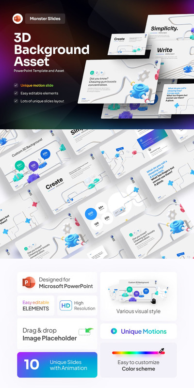 3D背景元素ppt模板 (PPTX)