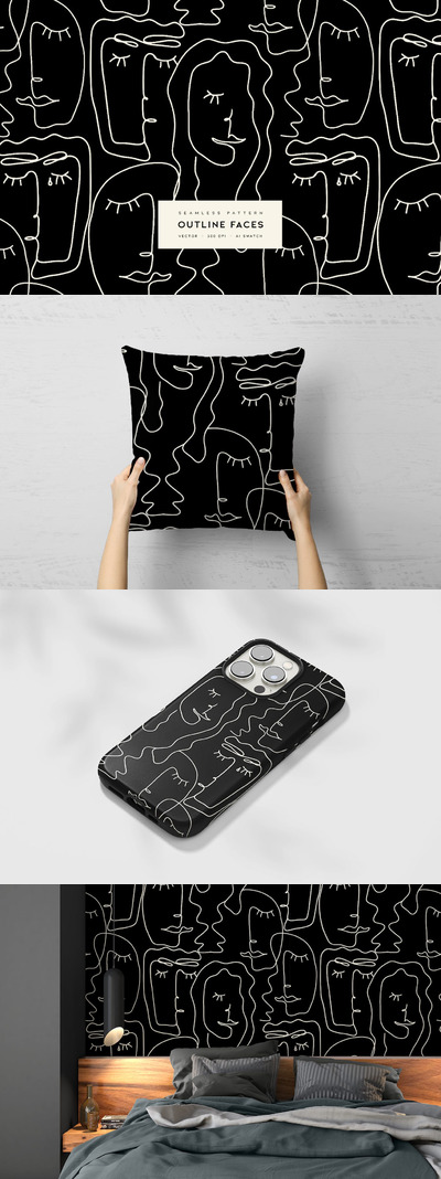 抽象艺术人脸图案 (AI,EPS,JPG,SVG)