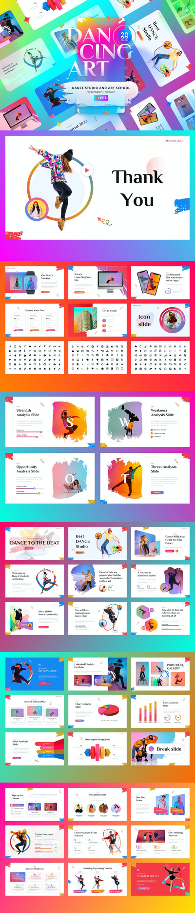 舞蹈工作室和艺术学校ppt模板 (PPTX)
