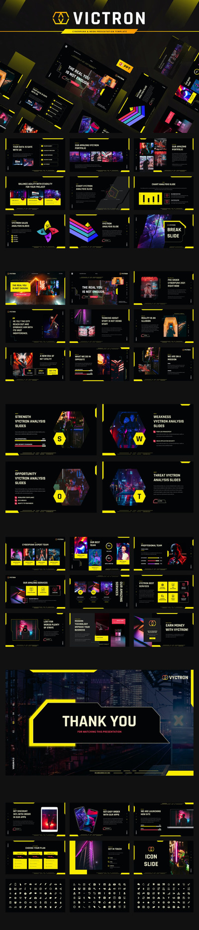 赛博朋克和霓虹灯ppt模板 (PPTX)