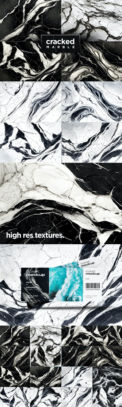 开裂的黑白大理石纹理 (JPG)