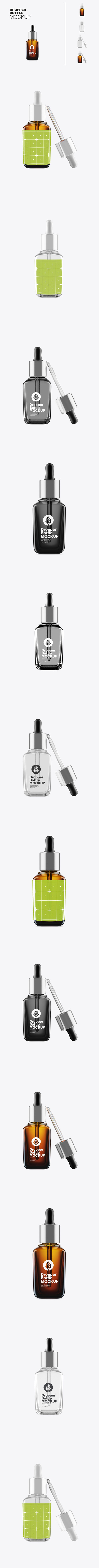 套装琥珀色玻璃滴瓶模型 (PSD)