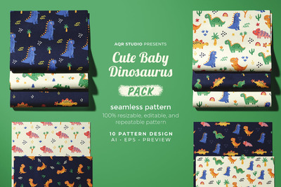 可爱的恐龙宝宝-无缝图案 (AI,EPS,PNG)