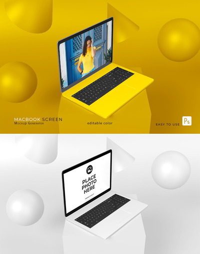 黄色场景MacBook电脑屏幕样机 (PSD)