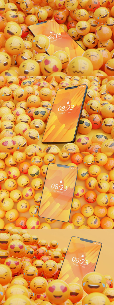 emoji表情背景手机屏幕样机模板 (PSD,JPG)