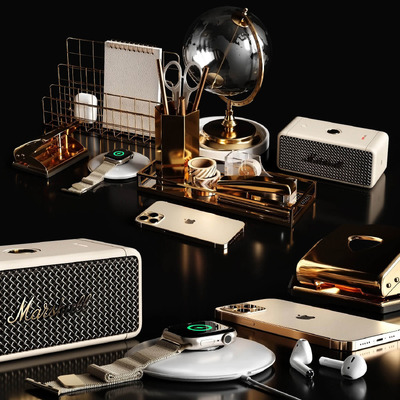 包含苹果手机 耳机 运动手表 文具等在内的工作桌面 工作场景3D模型（OBJ,MAX）