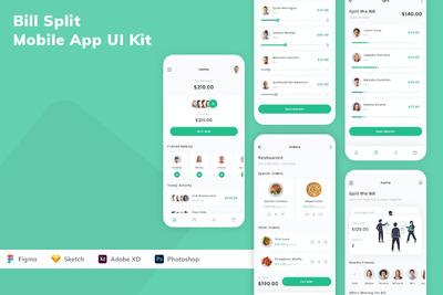 账单拆分移动APP UI KIT (SKETCH,FIG,XD,PSD)