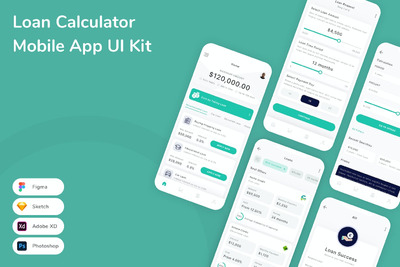 贷款计算器手机APP UI KIT (SKETCH,FIG,XD,PSD)