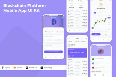 区块链平台移动应用APP UI KIT (SKETCH,FIG,XD,PSD)