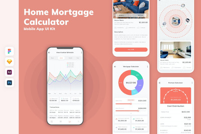 房屋抵押贷款计算器手机APP UI KIT (SKETCH,FIG,XD,PSD)