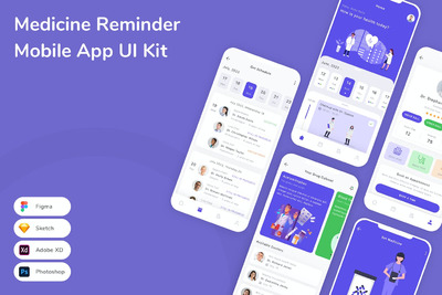 药品提醒手机APP UI KIT (SKETCH,FIG,XD,PSD)