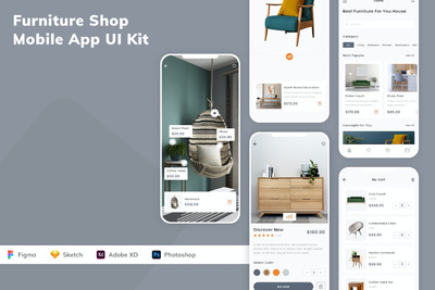 家具店电商移动APP UI KIT (SKETCH,FIG,XD,PSD)