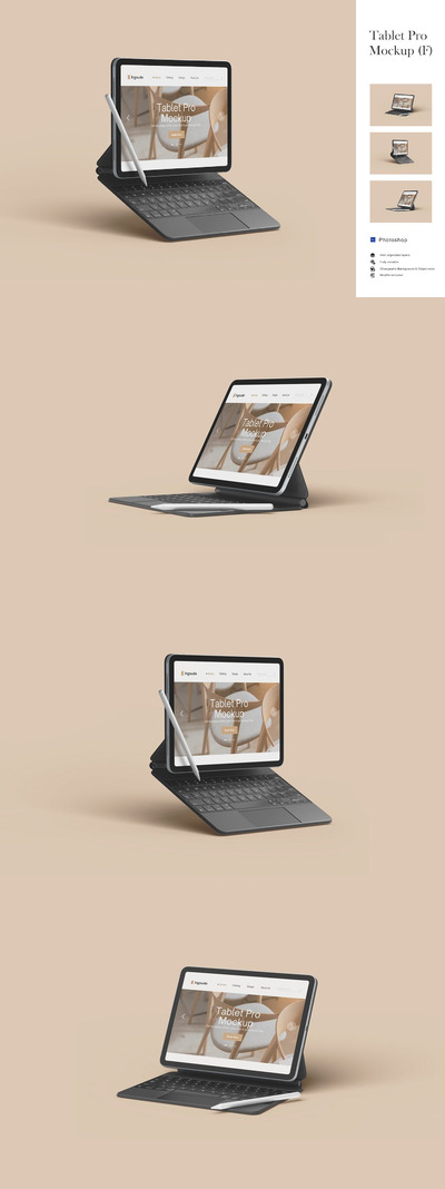 带键盘的iPad Pro平板电脑样机模板 (PSD,JPG,PDF)