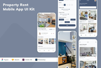 房地产租赁手机应用APP UI KIT (SKETCH,FIG,XD,PSD)