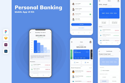 个人银行手机应用APP UI KIT (SKETCH,FIG,XD,PSD)