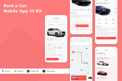 租车移动应用APP UI KIT (SKETCH,FIG,XD,PSD)