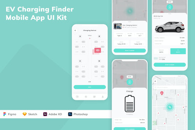 电动汽车充电查找器移动应用APP UI KIT (SKETCH,FIG,XD,PSD)