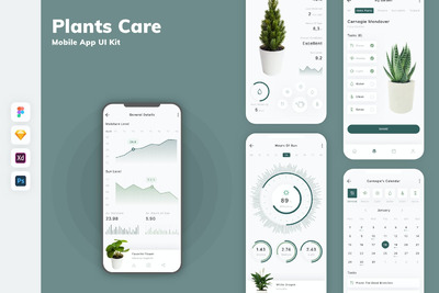 植物护理移动应用APP UI KIT (SKETCH,FIG,XD,PSD)