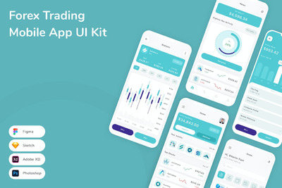 外汇交易手机应用APP UI KIT (SKETCH,FIG,XD,PSD)