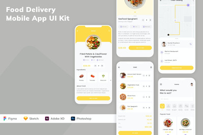 送餐手机应用APP UI KIT (SKETCH,FIG,XD,PSD)