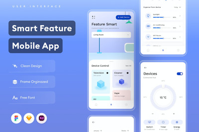 智能居家功能移动应用APP UI KIT (FIG,XD,SKETCH)