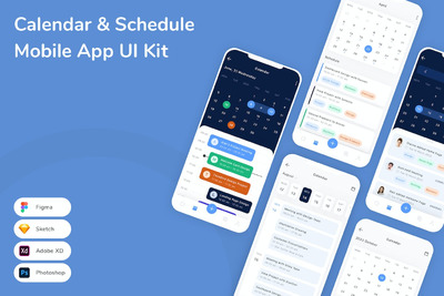 日历和日程表移动应用APP UI KIT (SKETCH,FIG,PSD,XD)