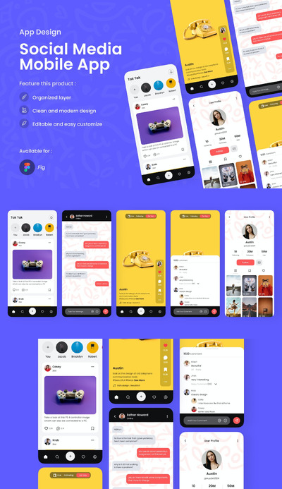 社交媒体移动应用APP UI KIT (FIG)
