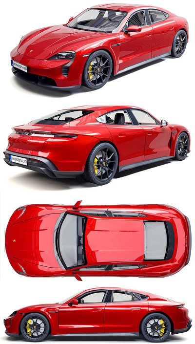 2022保时捷Porsche Taycan GTS汽车3D模型（OBJ,FBX,MAX）