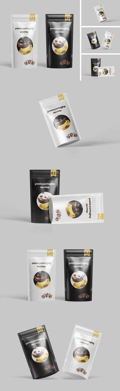 咖啡豆小袋包装样机 (PSD)