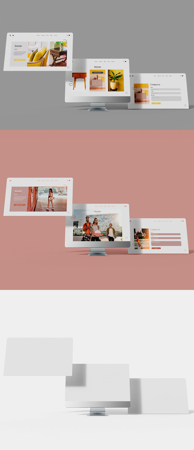 网站UI设计展示电脑屏幕样机 (PSD)
