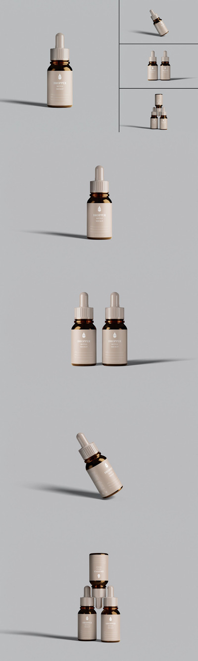 精华液滴管瓶包装品牌设计样机 (PSD,PDF)