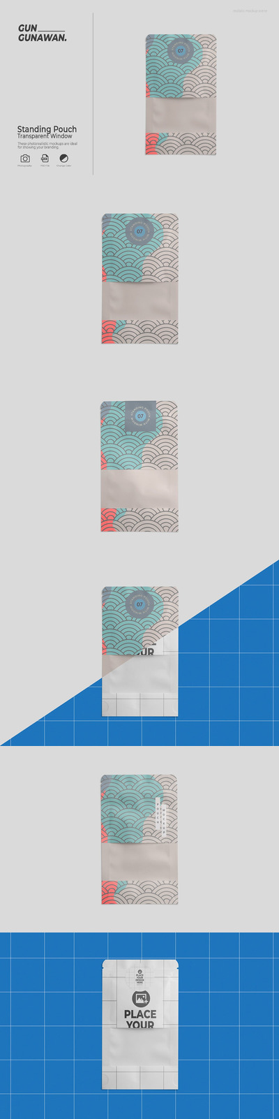 透明窗纸袋包装设计样机 (PSD)