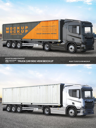 卡车汽车车厢广告设计样机 (PSD)