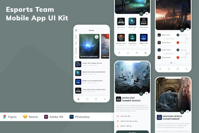 电子竞技团队移动应用APP UI KIT (SKETCH,FIG,XD,PSD)