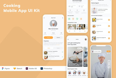 烹饪手机应用APP UI KIT (SKETCH,FIG,XD,PSD)