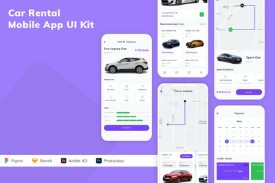 租车移动应用APP UI KIT (SKETCH,FIG,XD,PSD)