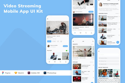 视频流移动应用APP UI KIT (SKETCH,FIG,XD,PSD)