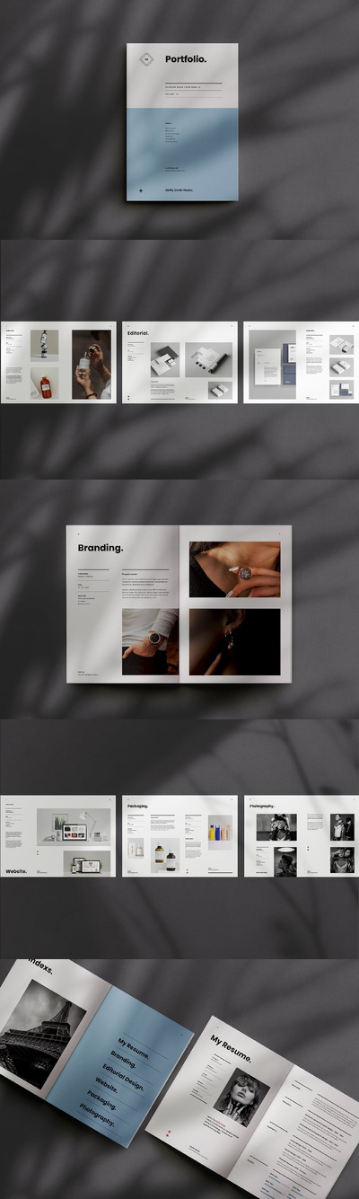 🔴时尚高端专业的简约多用途 作品集品牌手册宣传册画册设计模板